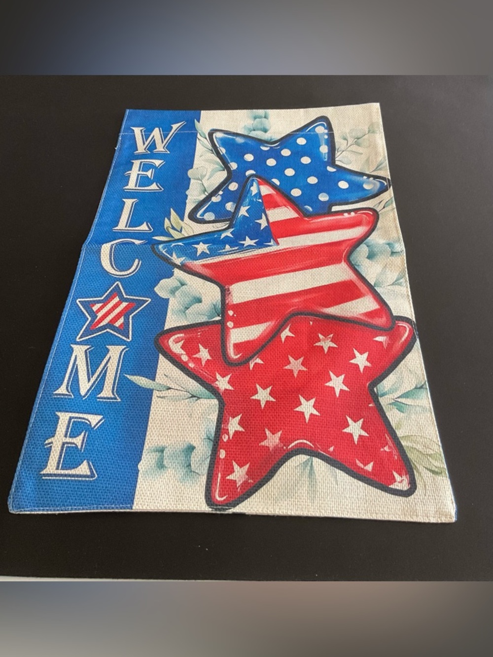 Welcome Patriotic Star Decorative Garden Flag - Red & Blue